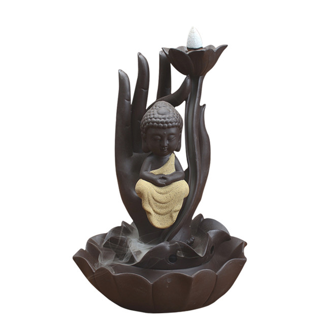 Mão de Buda de cerâmica e queimador de incenso de refluxo pequeno da monge