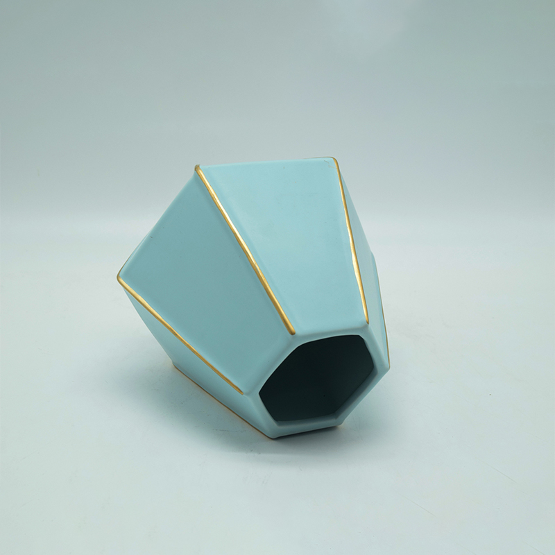 Mobiliário doméstico Decoração Vaso de cerâmica de mesa Decoração de mesa Poliedrosis Wathet Vaso de cerâmica