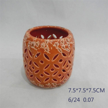 Mobiliário doméstico Decoração Laranja vermelho Cilindro de cerâmica Tira Forma Estilo Oco Out Furacão Lanterna de Cerâmica
