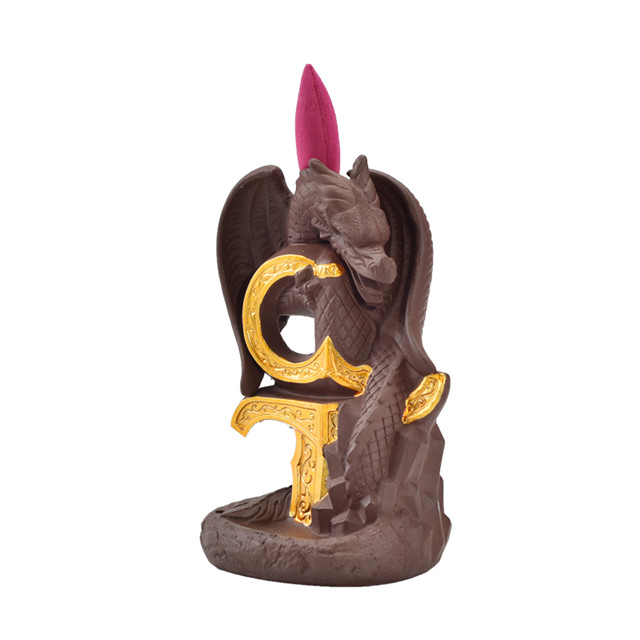 Soquete de incenso de cerâmica Cachoeira de refluxo incenso dragão de cerâmica usando uma espada queimador de incenso de refluxo