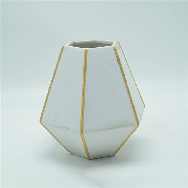 Mobiliário doméstico Decoração Vaso de cerâmica de mesa Decoração de mesa Poliedrosis Vaso de cerâmica branco cinza