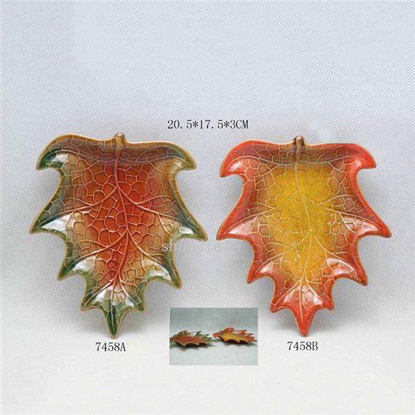 Placa de cerâmica grande louça de várias cores Maple Leaf