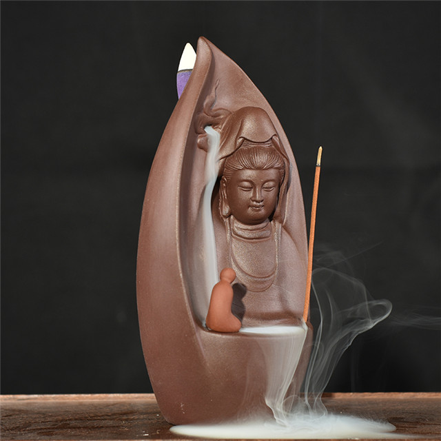 A mobília para a casa decora a estátua cerâmica Guanyin dourado queimador de incenso de retorno