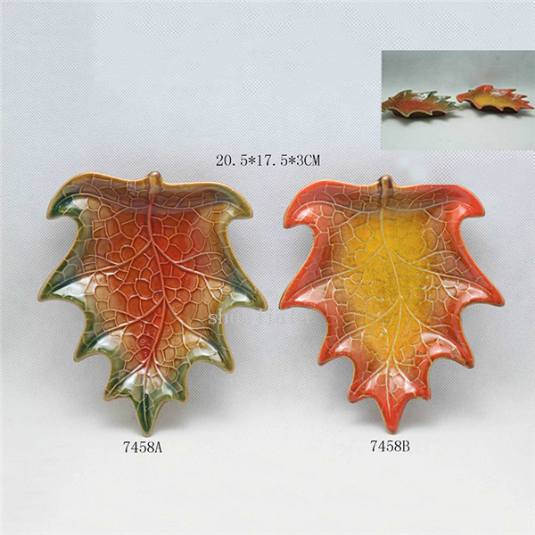 Placa de cerâmica grande louça de várias cores Maple Leaf