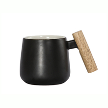logotipo personalizado caixa de presente porcelana caneca de café 360 ml Preto, branco Punhos de madeira Copo de cerâmica