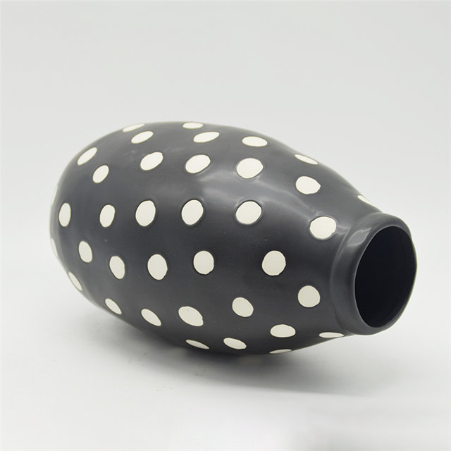 Mobiliário doméstico Decoração Vaso de Cerâmica de Mesa Decoração de Mesa Poliedrosis Preto Vitrificado com Pontos Brancos Vaso de Cerâmica