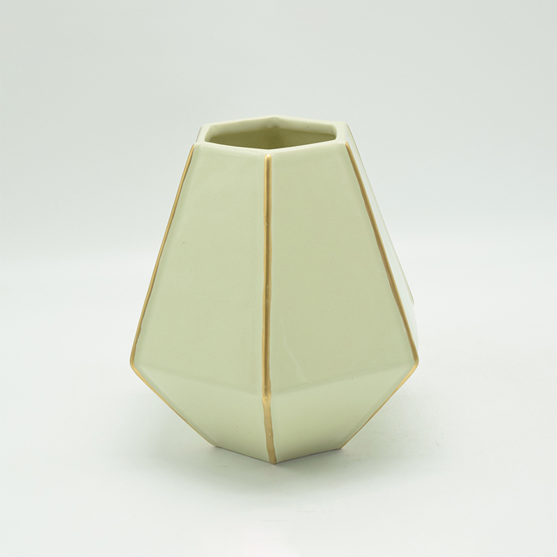 Mobiliário doméstico Decoração Vaso de cerâmica de mesa Decoração de mesa Poliedrosis Vaso de cerâmica amarelo