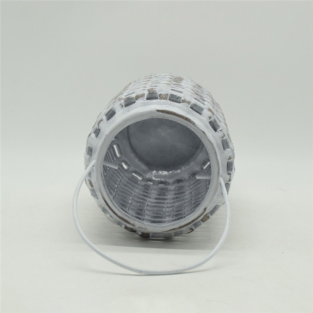 Decoração de mobiliário doméstico Cilindro de cerâmica cinza claro Estilo de abóbora Escavar Lanterna de furacão