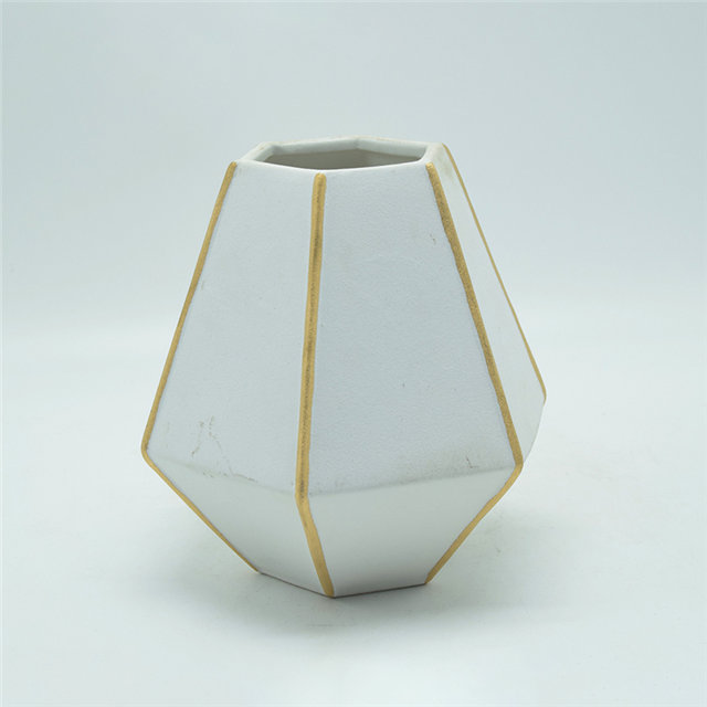 Mobiliário doméstico Decoração Vaso de cerâmica de mesa Decoração de mesa Poliedrosis Vaso de cerâmica branco cinza