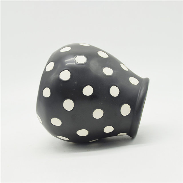 Mobiliário doméstico Decoração Vaso de Cerâmica de Mesa Decoração de Mesa Poliedrosis Preto Vitrificado com Pontos Brancos Boca larga Vaso de Cerâmica