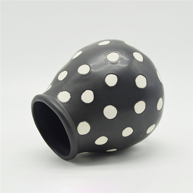 Mobiliário doméstico Decoração Vaso de Cerâmica de Mesa Decoração de Mesa Poliedrosis Preto Vitrificado com Pontos Brancos Boca larga Vaso de Cerâmica