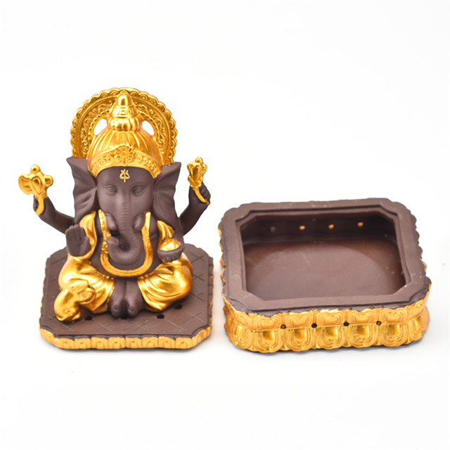 Cerâmica Golden Ganesha Incense Burner Suppler Censador de Cenário Cacho 