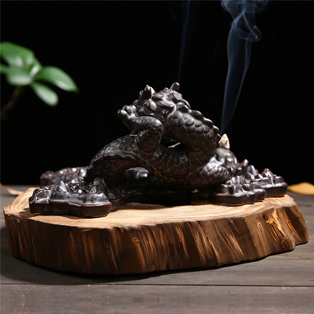 Rosca Soquete de Incenso Cachoeira Cerâmica Refluxo Incenso dois dragões brincando com pérolas Cerâmica Dedos Dragão Cidra Queimador de Incenso