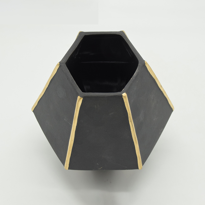 Mobiliário doméstico Decoração Vaso de cerâmica de mesa Decoração de mesa Poliedrosis Vaso de cerâmica preto