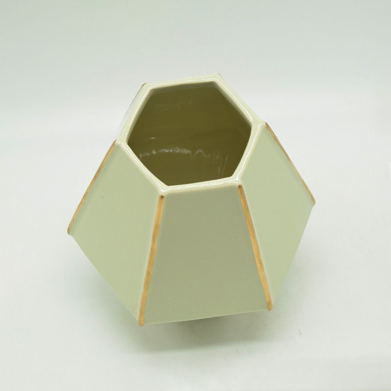 Mobiliário doméstico Decoração Vaso de cerâmica de mesa Decoração de mesa Poliedrosis Vaso de cerâmica amarelo