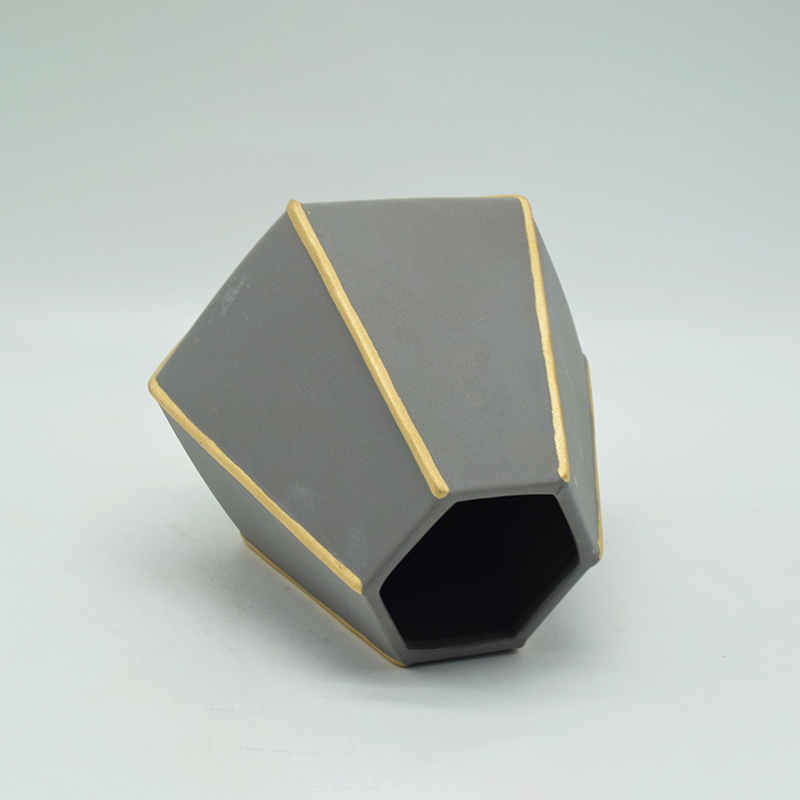 Mobiliário doméstico Decoração Vaso de cerâmica de mesa Decoração de mesa Vaso de cerâmica poliedrosa cinza