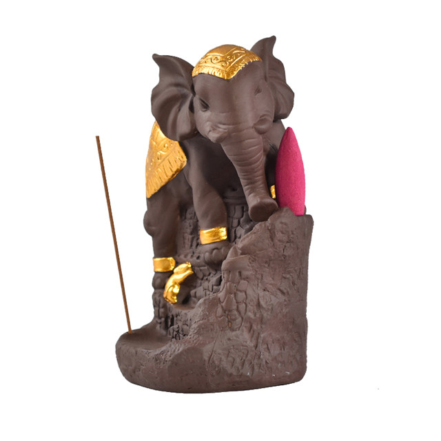 A mobília para a casa decora a estátua cerâmica Elefante dourado Queimador de incenso de cerâmica