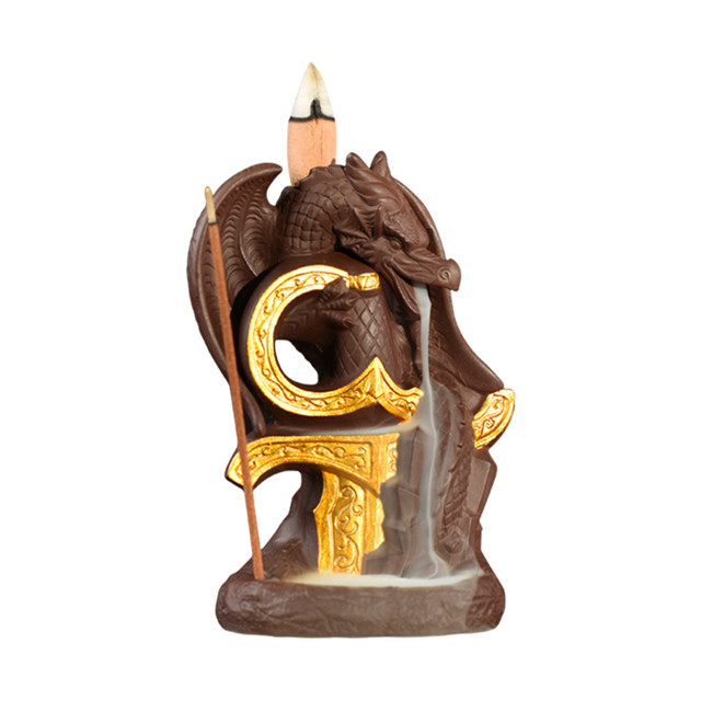 Soquete de incenso de cerâmica Cachoeira de refluxo incenso dragão de cerâmica usando uma espada queimador de incenso de refluxo