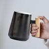 caixa de presente com logotipo personalizado caneca de café em porcelana 360 ml Preto 、 branco Combine tampas de copo de madeira com alças de madeira Copo de cerâmica