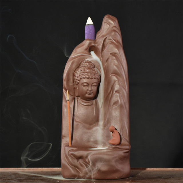 A mobília para a casa Decora A Estátua De Cerâmica Dourada Pequena Buda Queimador de Incenso de Cerâmica