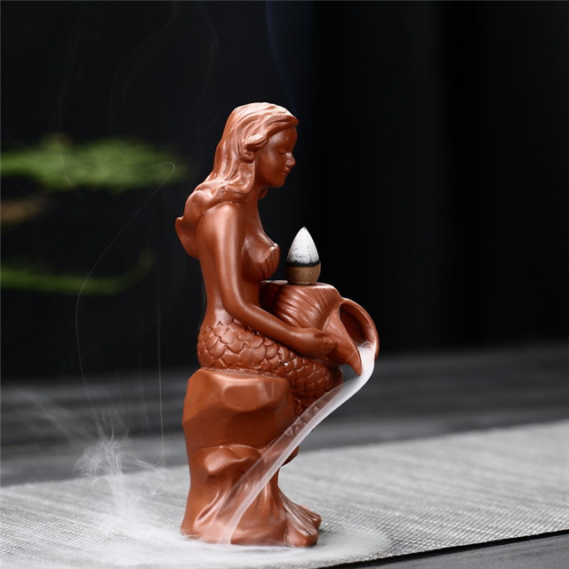 Deusa cerâmica sereia banha fragrância fluindo queimador de incenso de refluxo de cerâmica
