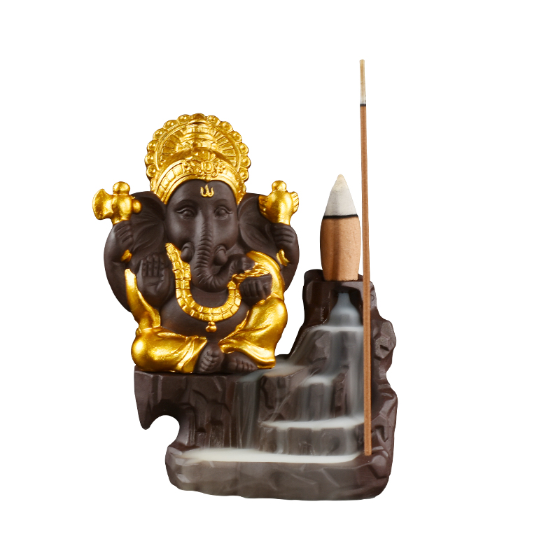 Green Ceramic Ganesha Waterfall Backflow Incense Burner Producedor de Produção