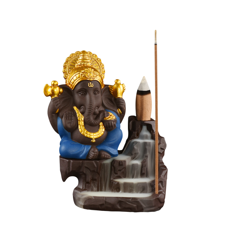 Queimador de incenso de refluxo de cachoeira de ganesha cerâmica