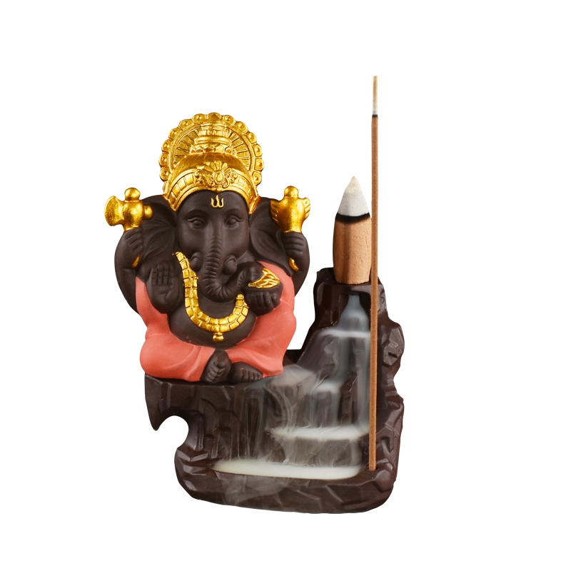 Green Ceramic Ganesha Waterfall Backflow Incense Burner Producedor de Produção